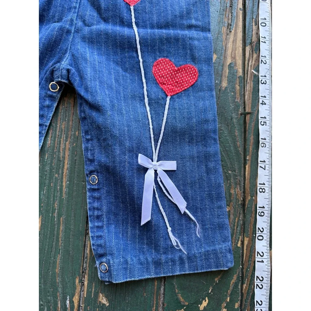 Vintage Nannekins by Nannette Girls White Shirt Blue Overalls Heart Set Large